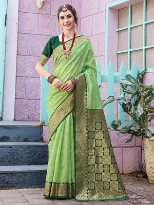 ANOUK Woven Banarasi Art Silk Saree(Light Green)