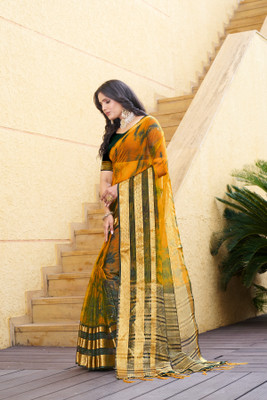 Aarunika LGF Solid/Plain Bollywood Organza Saree(Green)