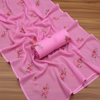 Apnisha Embroidered Daily Wear Georgette Saree(Pink)