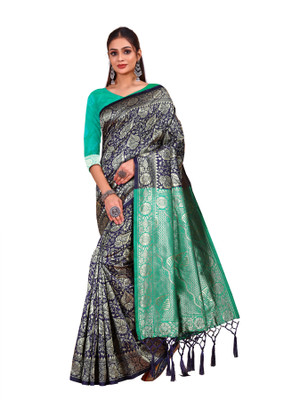 NAKSHCRETION Self Design Banarasi Pure Silk Saree(Blue)