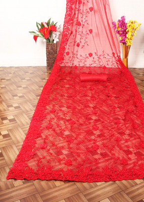 usharvi Self Design, Embroidered Bollywood Net Saree(Red)