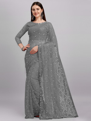 LOROFY Self Design Bollywood Net Saree(Grey)