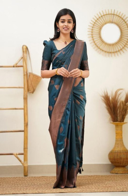 fosgen etp Self Design Kanjivaram Pure Silk Saree(Grey)