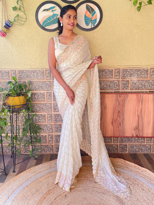 Divastri Embellished Bollywood Georgette Saree(Beige)