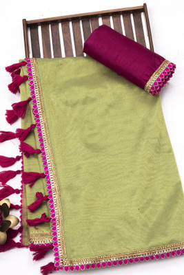 Julee Solid/Plain Bollywood Net Saree(Light Green)