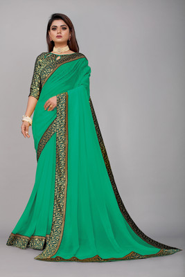 Mandani & Co. Solid/Plain Daily Wear Georgette Saree(Light Green)