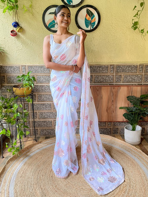 Divastri Embellished Bollywood Georgette Saree(White)