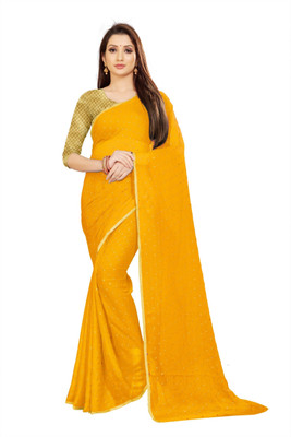 Aardiva Polka Print Bollywood Chiffon Saree(Yellow)