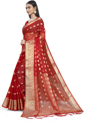 KOTHARI BS Printed Bandhani Organza Saree(Red)