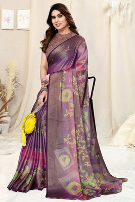 MIRCHI FASHION Printed, Floral Print Daily Wear Brasso Saree(Purple, Pink)