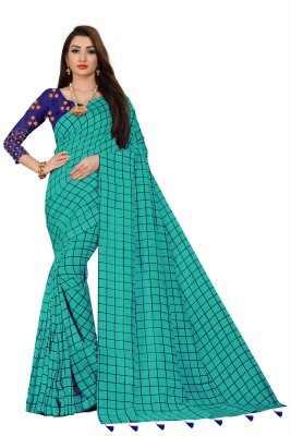 SARETRA MALL Checkered Chettinadu Art Silk Saree(Green)