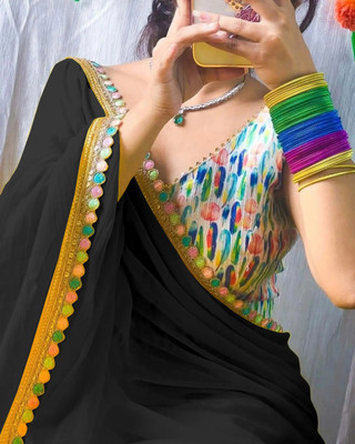 KAKADIYA CREATION Embellished Bollywood Chiffon Saree(Black, Multicolor)