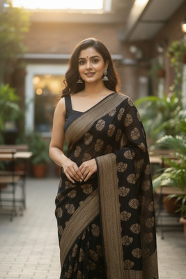 Bindi Printed Banarasi Jacquard Saree(Black)