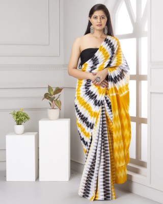 hastshilpi Printed, Color Block, Blocked Printed, Floral Print, Dyed Daily Wear Pure Cotton Saree(Black)