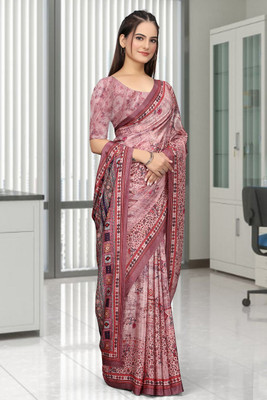 SAADHYA CREATION Embroidered, Solid/Plain Bollywood Crepe Saree(Pink)