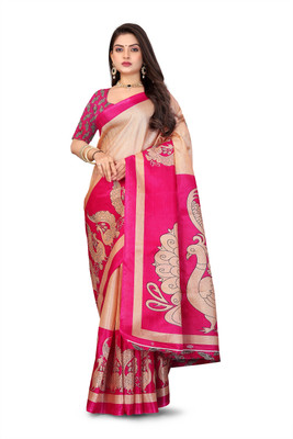Gugaliya Printed Bollywood Art Silk, Cotton Blend Saree(Multicolor)
