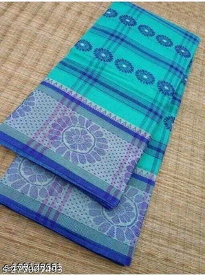 Parbati fashion Self Design Tant Pure Cotton Saree(Blue)