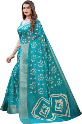 Saadhvi Printed Bandhani Cotton Silk Saree(Mustard)