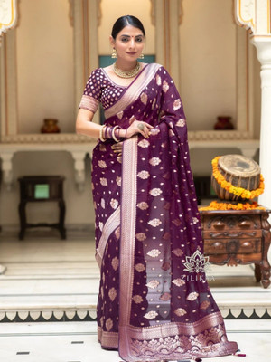 The Style Trader Woven Banarasi Jacquard Saree(Purple)
