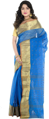 BRISHTI CREATION Woven Tant Cotton Blend Saree(Light Blue)