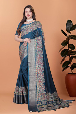 RASIFASHION Printed Banarasi Cotton Blend Saree(Magenta)