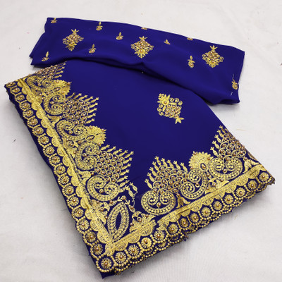 KHRITI FAB Embroidered, Floral Print Bollywood Georgette Saree(Blue)