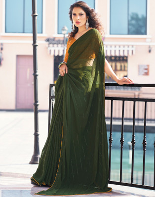 Samah Embellished, Solid/Plain Bollywood Georgette Saree(Green)
