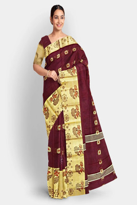 PRIDE SALES Embellished Handloom Cotton Silk Saree(Maroon)