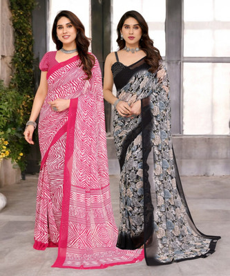 Divastri Printed Bollywood Georgette Saree(Pack of 2, Multicolor)