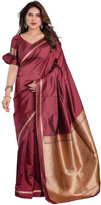 iHIYAzz ENTERPRISE Self Design Banarasi Pure Silk Saree(Maroon)