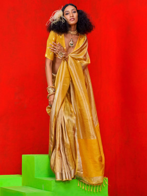 Sareemall Embellished Banarasi Viscose Rayon Saree(Gold)