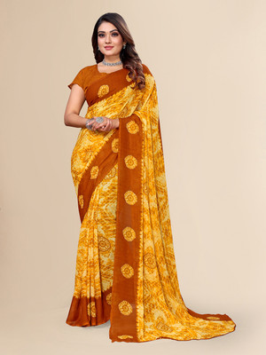 Moda Rapido Striped Daily Wear Georgette Saree(Yellow)