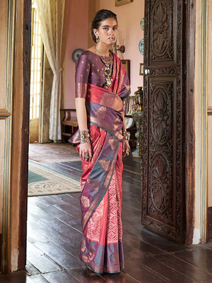 ANOUK Woven Banarasi Pure Silk Saree(Orange)