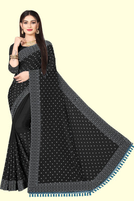 rudraCreation Self Design Banarasi Chanderi, Georgette Saree(Black)