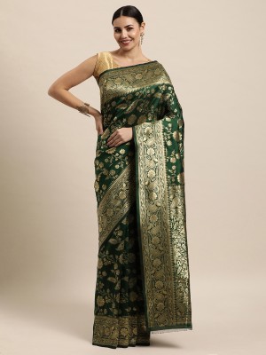 AMIRAT CLOTHING Printed Banarasi Jacquard Saree(Dark Green)