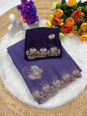 ShreeVastra Embroidered Bollywood Chiffon Saree(Purple)