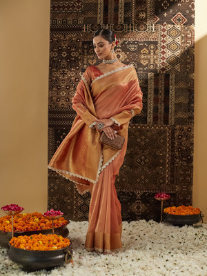 KASEE Self Design Bollywood Silk Blend Saree(Gold)