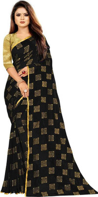 HouseOfCommon Self Design Bollywood Lycra Blend Saree(Black, Yellow)