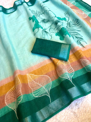 Sniccs Trend Floral Print, Printed, Striped Daily Wear Linen Saree(Multicolor)