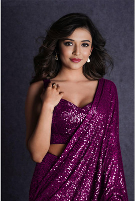 Bhojal Creation Embellished Bollywood Georgette Saree(Purple)
