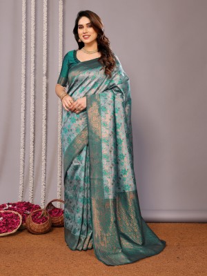 Divastri Woven Kanjivaram Pure Silk, Art Silk Saree(Light Green, Green)