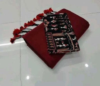 Pal Saree Senter Solid/Plain, Printed Handloom Khadi, Pure Cotton Saree(Maroon)