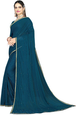 CARRYOX Solid/Plain Assam Silk Chiffon Saree(Dark Green)