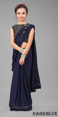 Dream Clouds Embellished Bollywood Lycra Blend Saree(Blue)