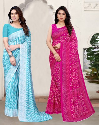 SIRIL Geometric Print, Printed Daily Wear Georgette Saree(Pack of 2, Blue, White, Pink)