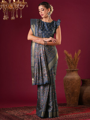 ANOUK Printed Chinnalapattu Silk Blend Saree(Blue)