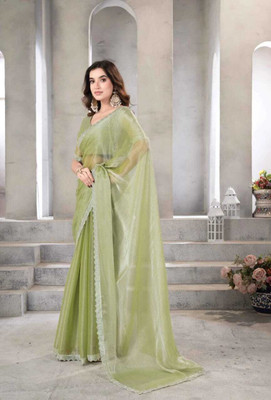 JENYA STORE Solid/Plain Saree with Attached Blouse Chiffon Saree(Green)