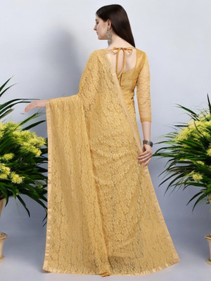 NORAFLEX Embroidered Bollywood Net Saree(Brown)