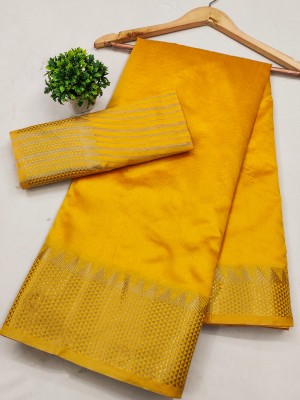 SARIMANIA Woven, Self Design Banarasi Cotton Silk, Art Silk Saree(Yellow)