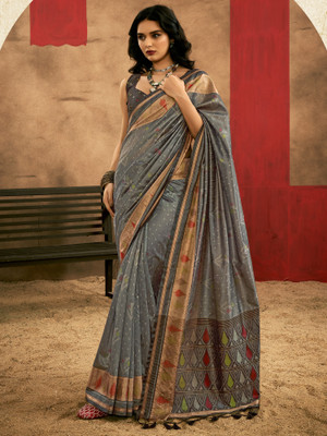 Sareemall Woven Chinnalapattu Tussar Silk Saree(Grey)